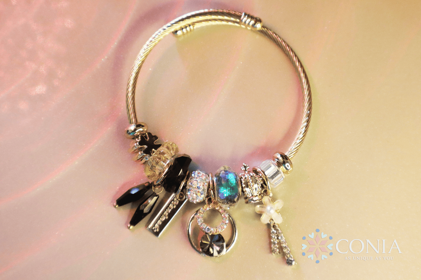 Flower Multi Beads Cubic Zirconia Crystal Anti Tarnish Bracelet