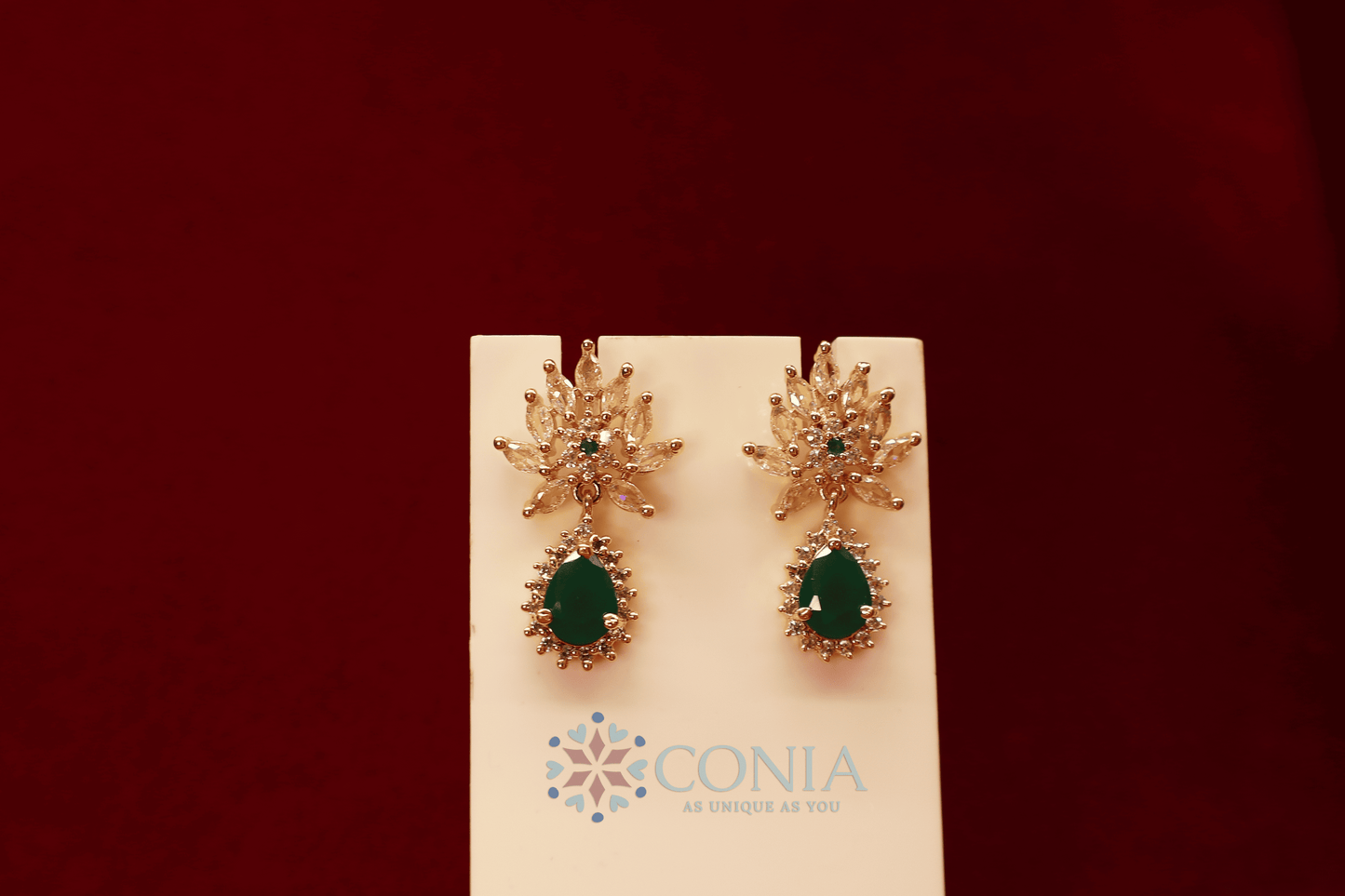 Floral Crystal Drop earring Green