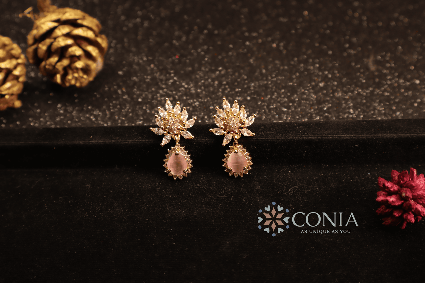 Floral Crystal Drop earring Pink