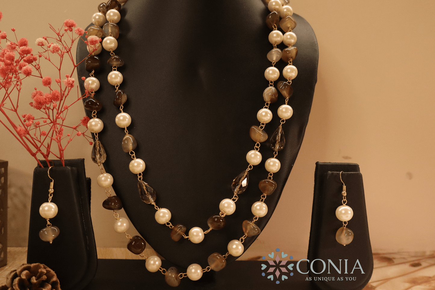 Brown Pearl Elegance Stone Necklace