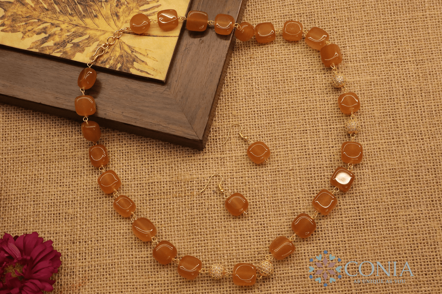 Midnight Elegance Orange Stone Necklace