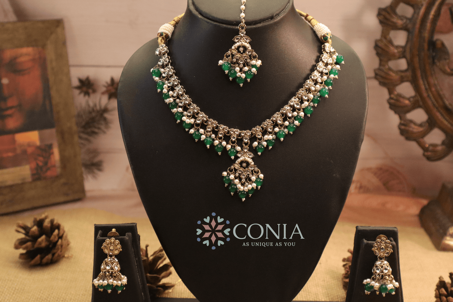 Aura Green and Kundan Bridal Jewelry