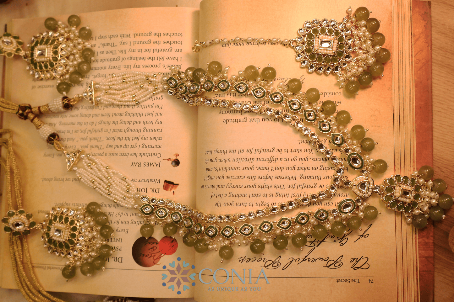 Olive Green Kundan Pearl Bridal Set