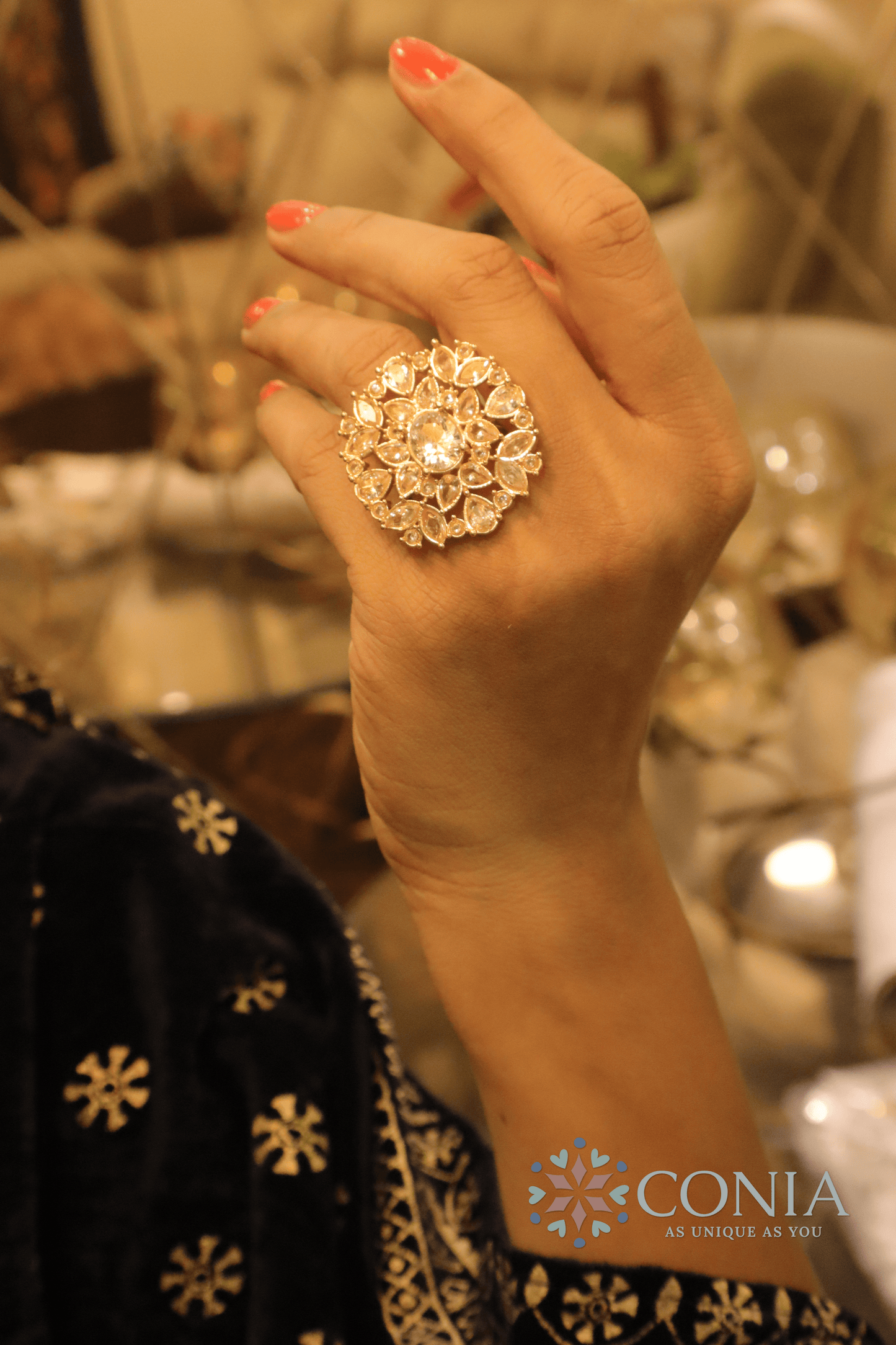 Radiance Adjustable White Gold Plated Antique ring