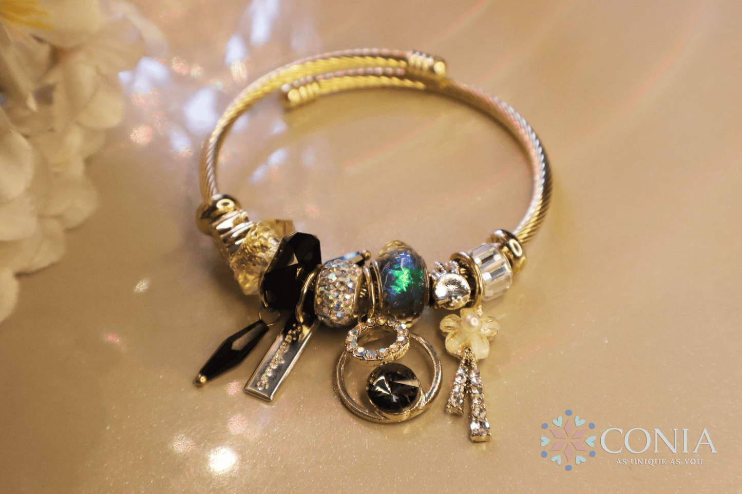 Flower Multi Beads Cubic Zirconia Crystal Anti Tarnish Bracelet