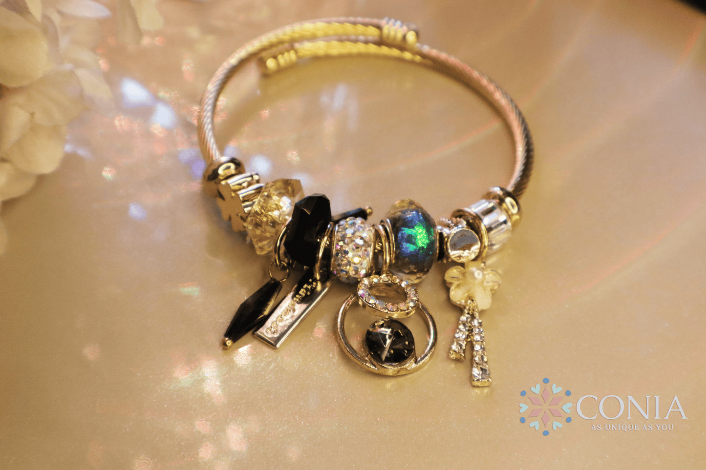 Flower Multi Beads Cubic Zirconia Crystal Anti Tarnish Bracelet