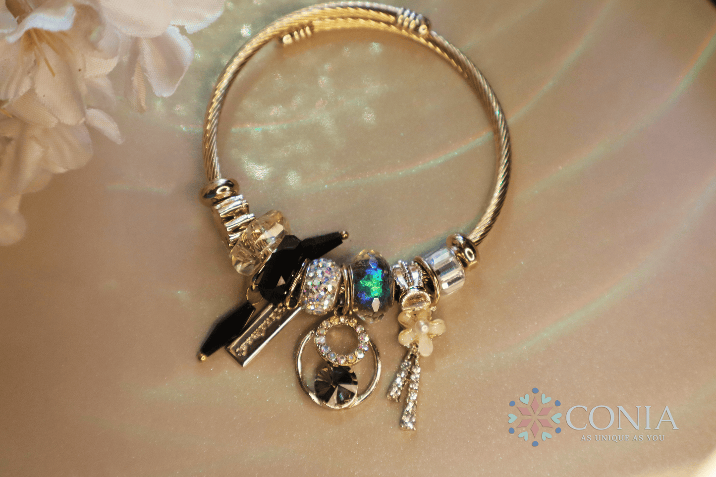 Flower Multi Beads Cubic Zirconia Crystal Anti Tarnish Bracelet