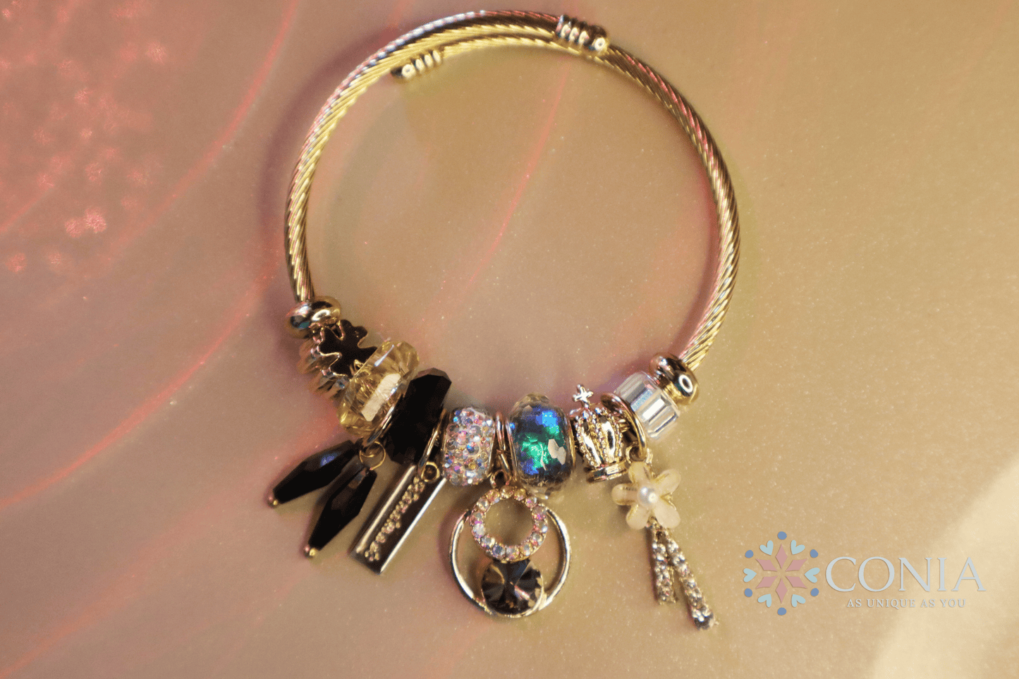 Flower Multi Beads Cubic Zirconia Crystal Anti Tarnish Bracelet