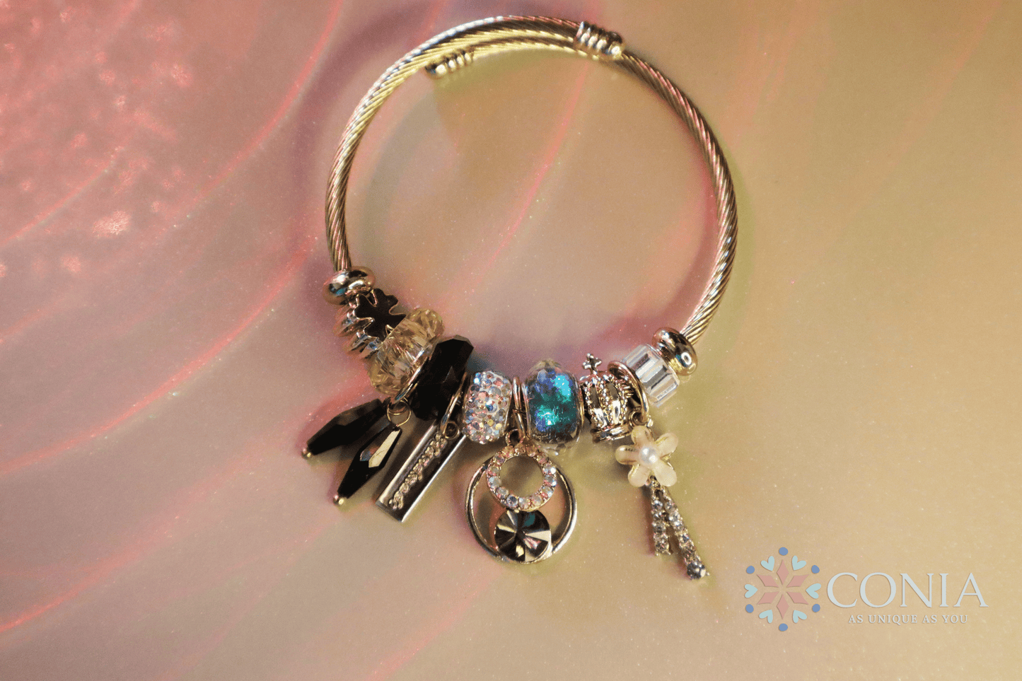 Flower Multi Beads Cubic Zirconia Crystal Anti Tarnish Bracelet