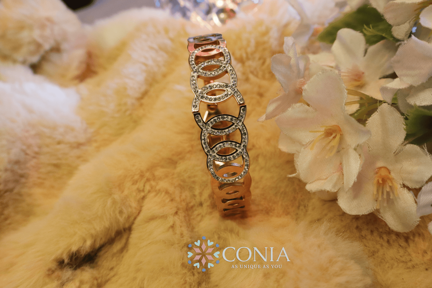 Women Rose Gold American Diamond Bangle-Style Bracelet BRK55C001-1