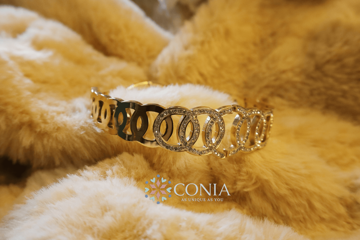 Women Gold-Plated American Diamond Bangle-Style Bracelet BRK55C001-2