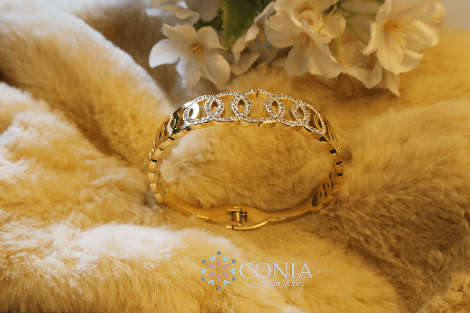 Women Gold-Plated American Diamond Bangle-Style Bracelet BRK55C001-2