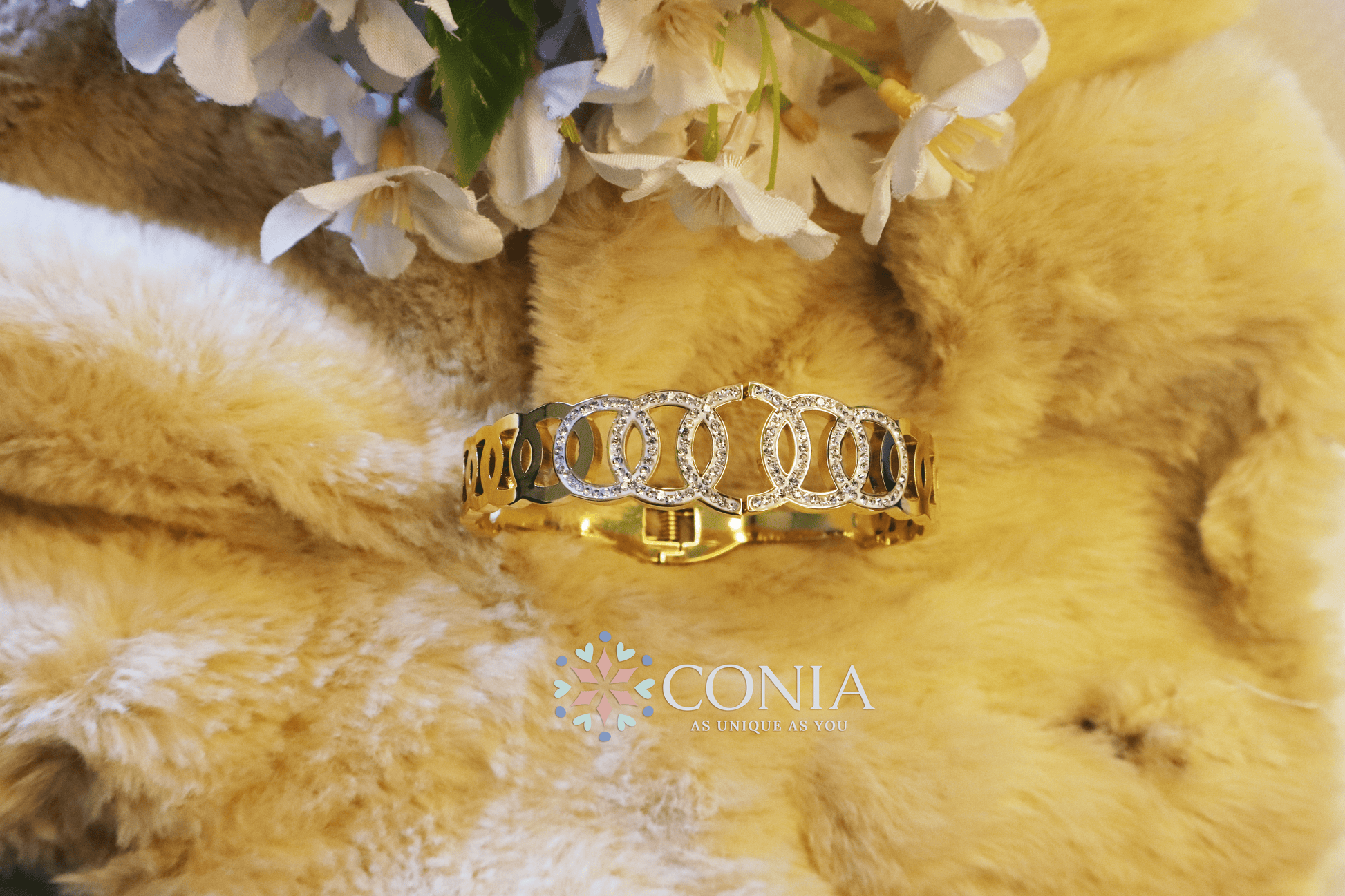 Women Gold-Plated American Diamond Bangle-Style Bracelet BRK55C001-2