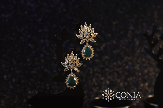 Floral Crystal Drop earring Green