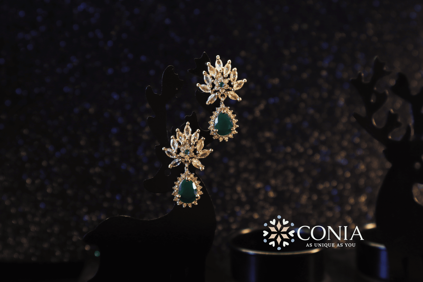 Floral Crystal Drop earring Green