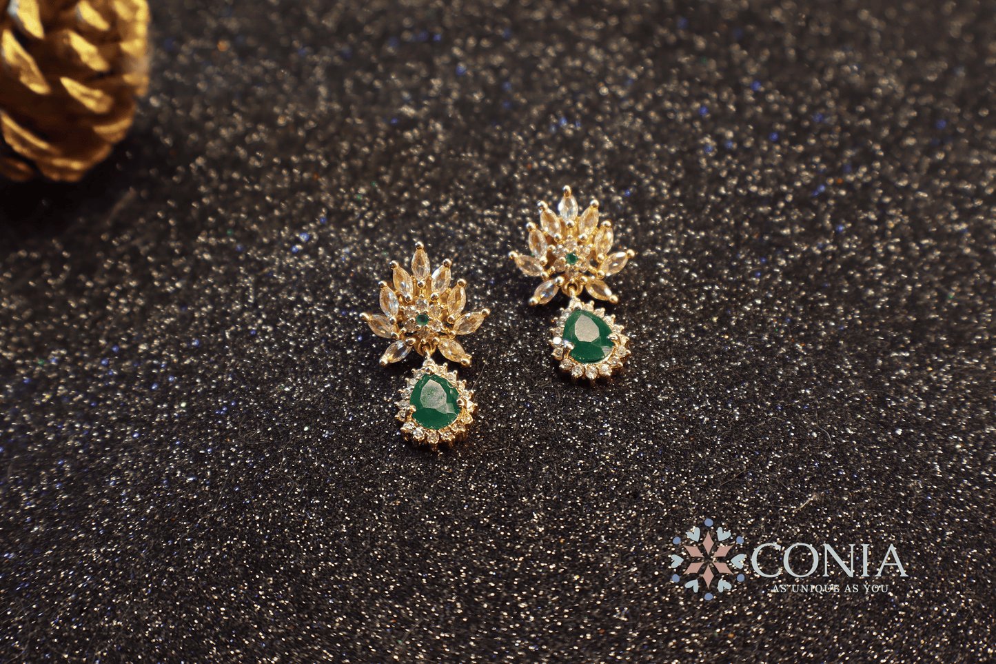 Floral Crystal Drop earring Green