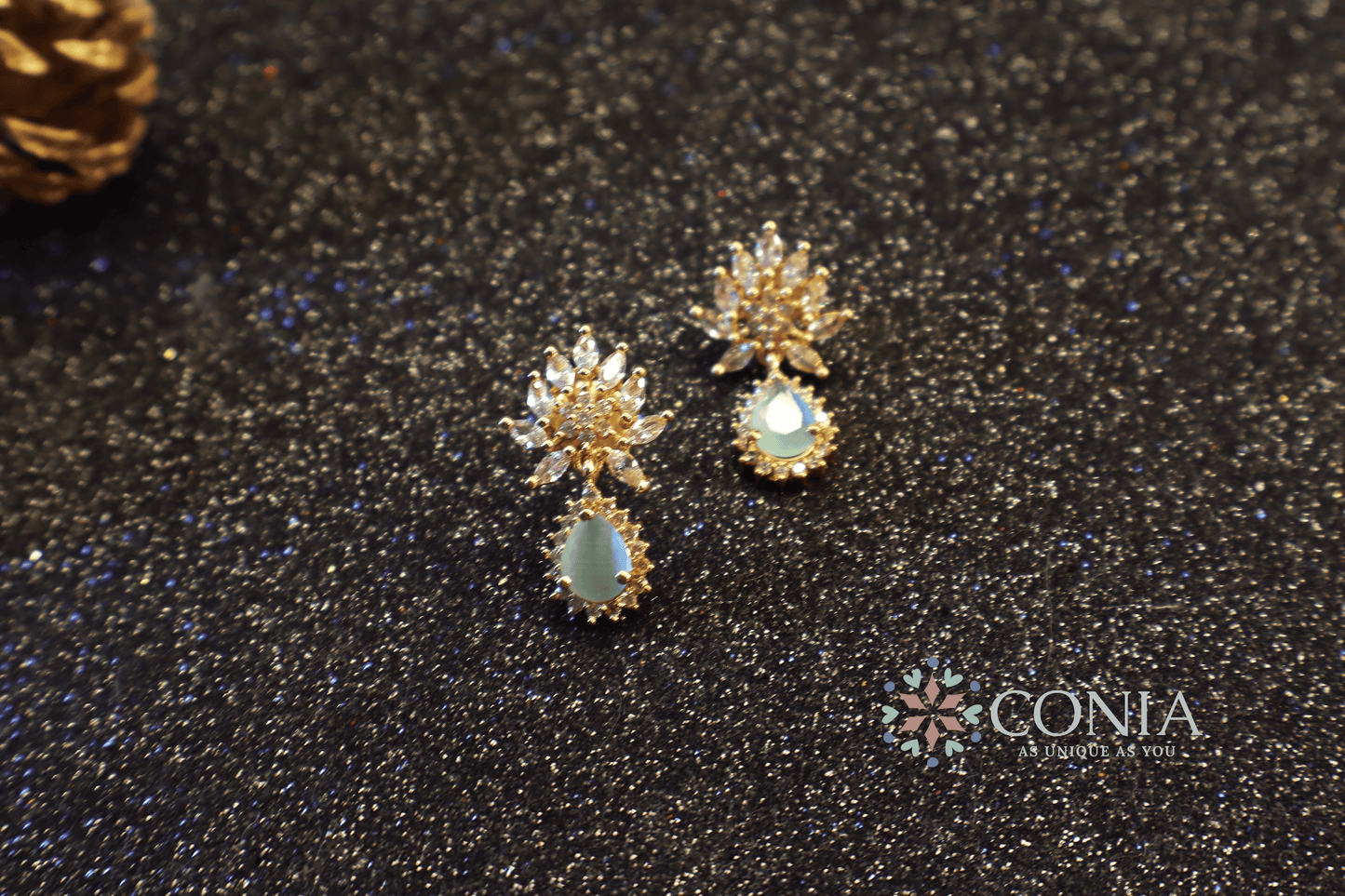 Floral Crystal Drop earring Mint Green