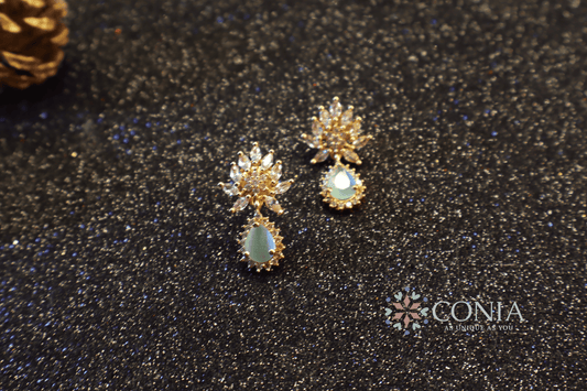 Floral Crystal Drop earring Mint Green