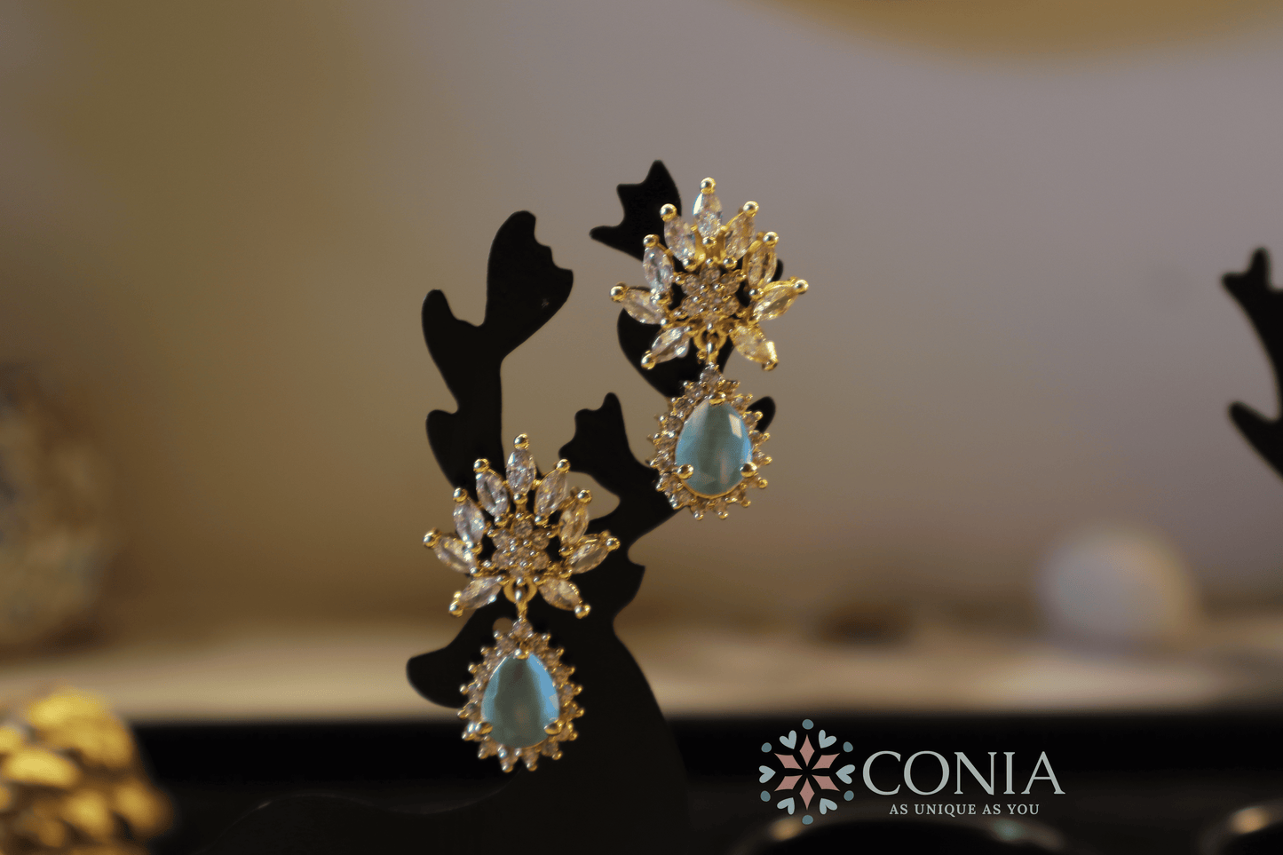 Floral Crystal Drop earring Mint Green