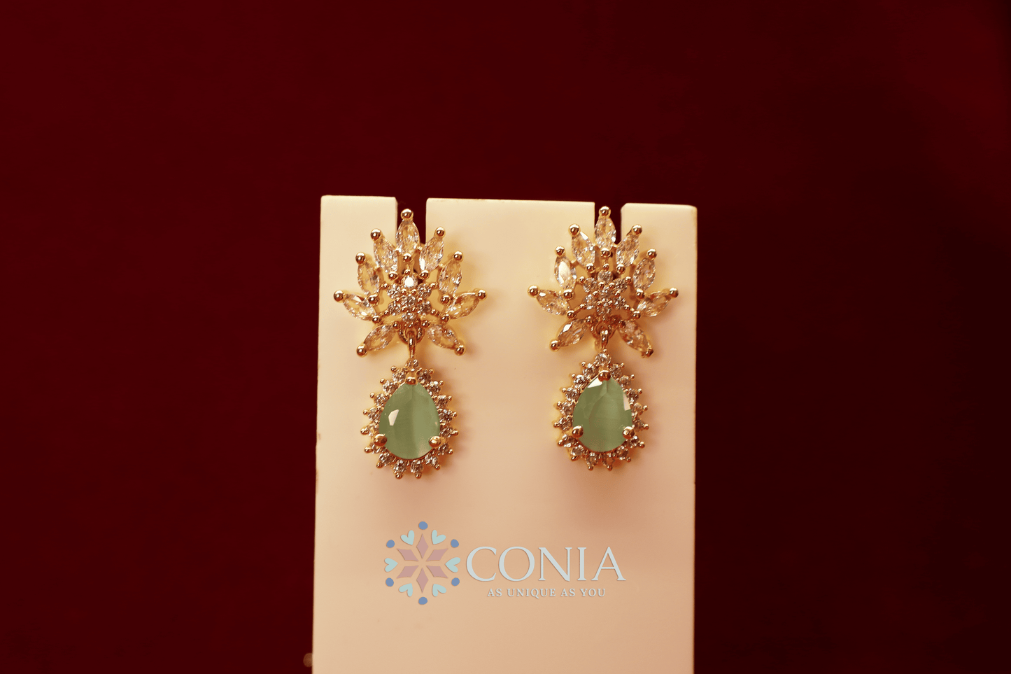 Floral Crystal Drop earring Mint Green