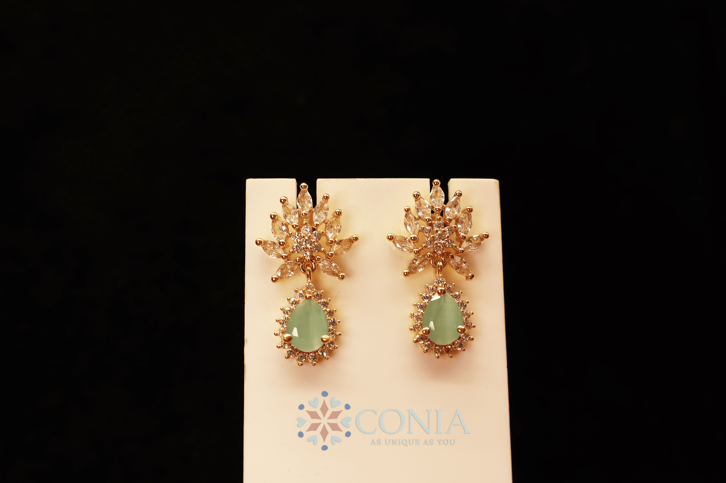 Floral Crystal Drop earring Mint Green