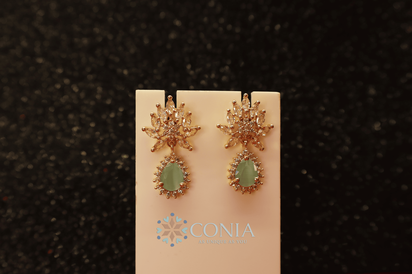 Floral Crystal Drop earring Mint Green