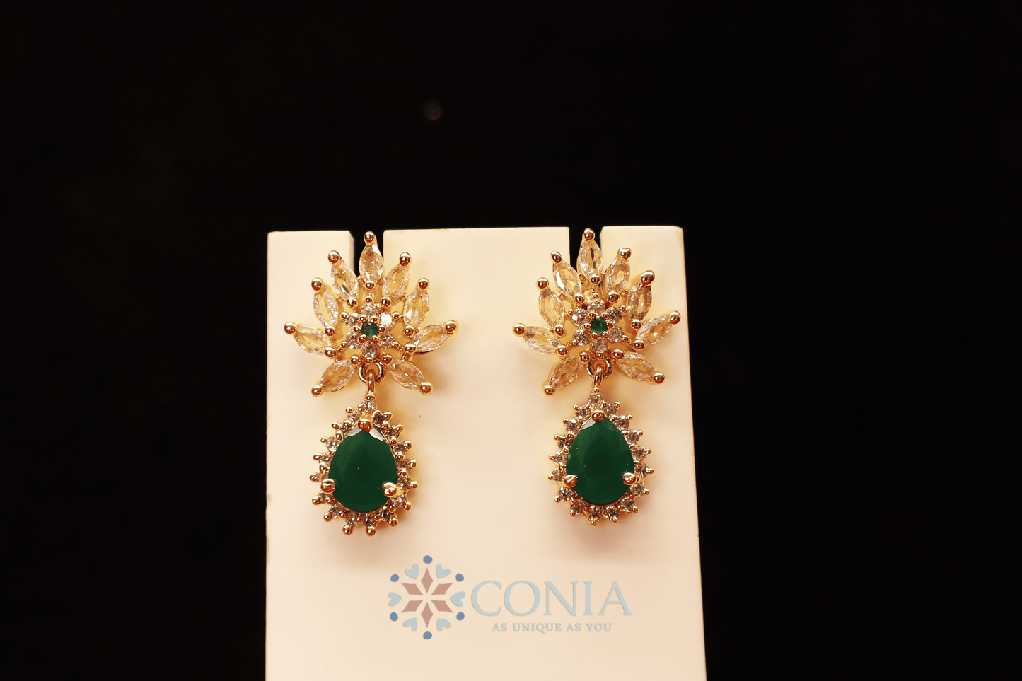 Floral Crystal Drop earring Green