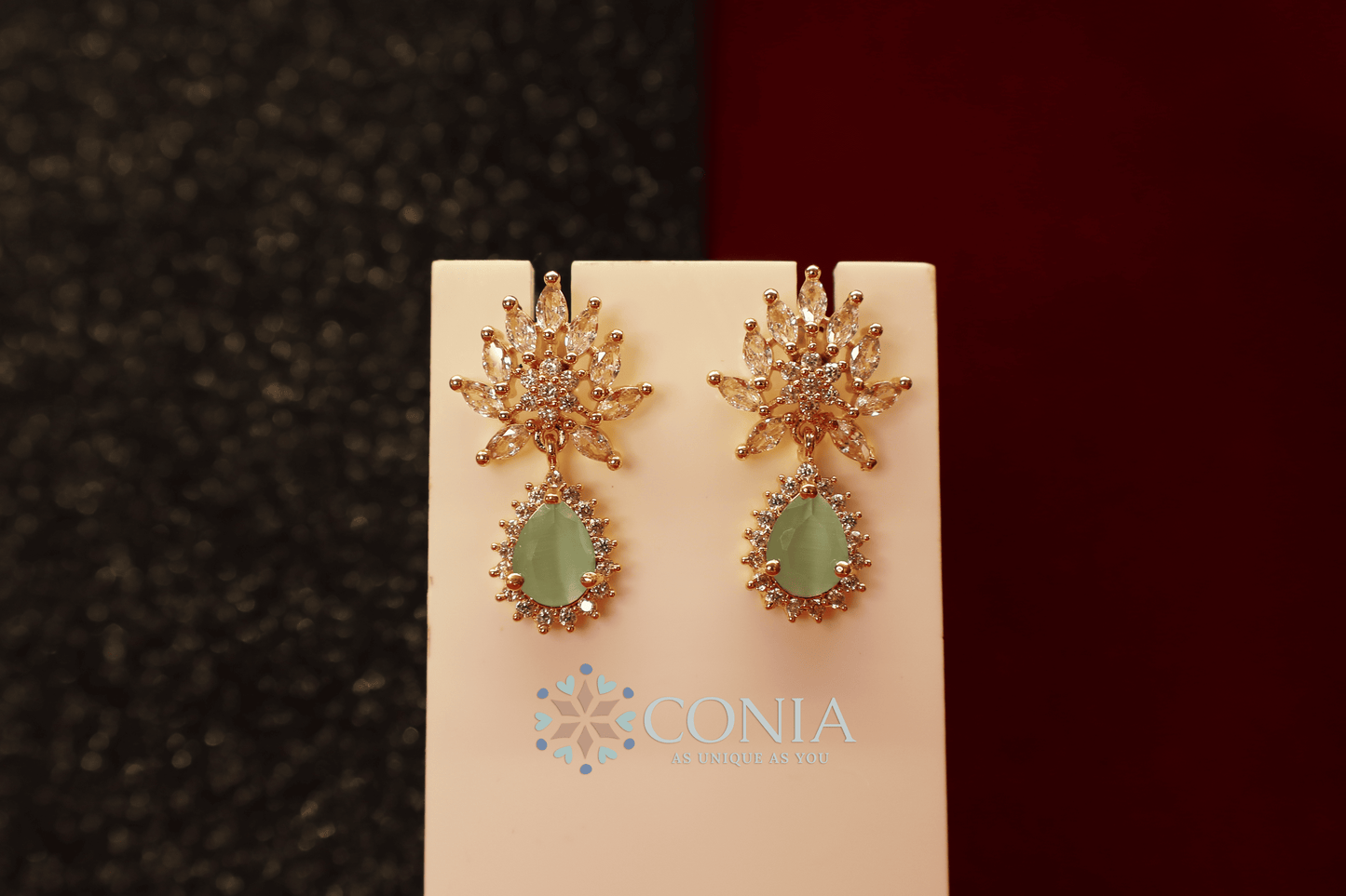 Floral Crystal Drop earring Mint Green
