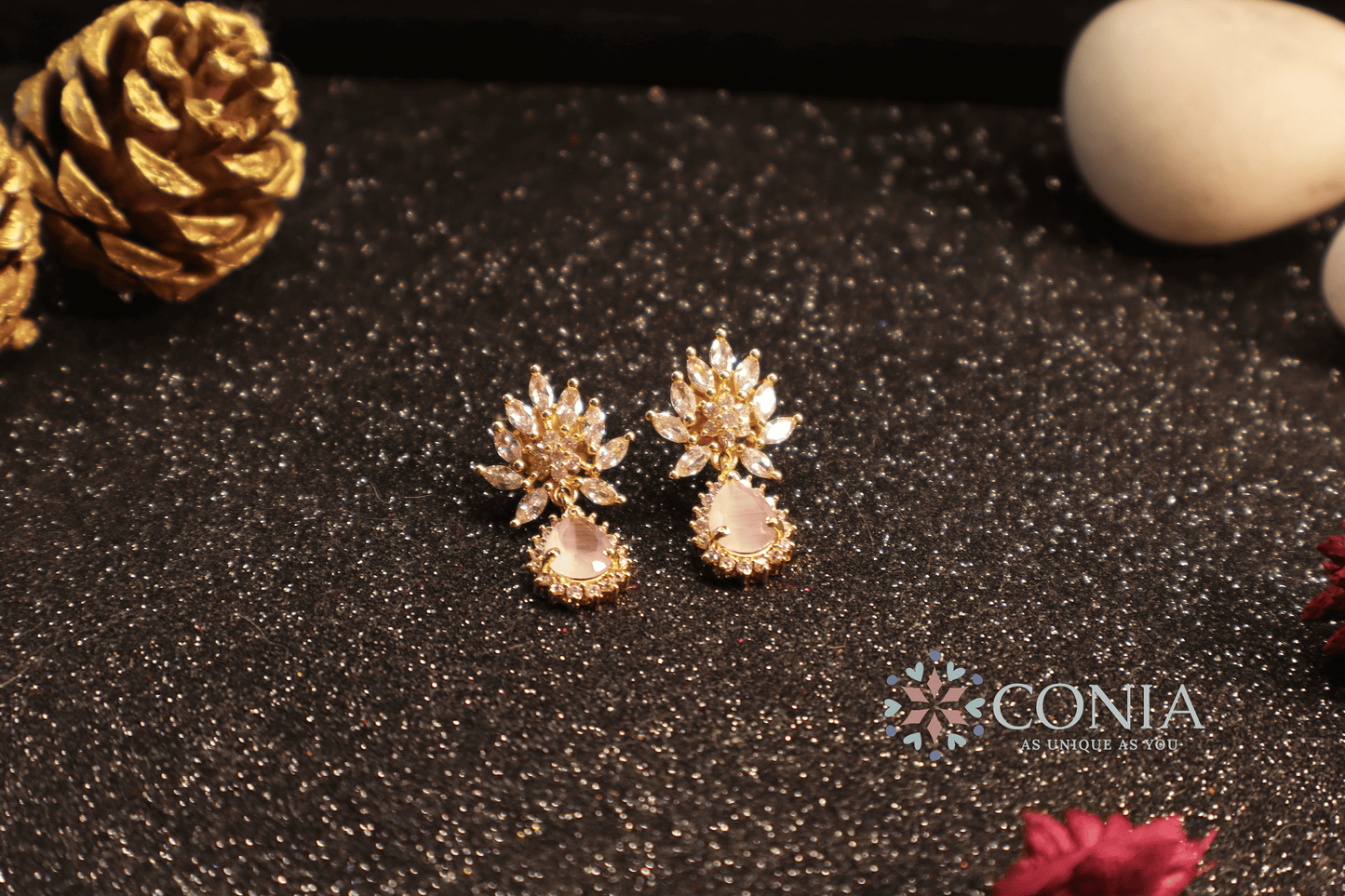 Floral Crystal Drop earring Pink