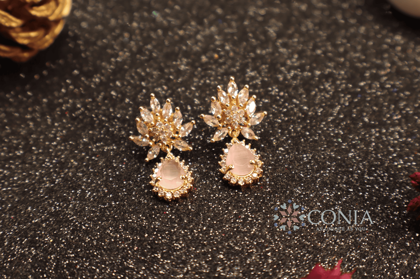 Floral Crystal Drop earring Pink