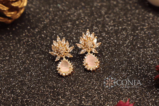 Floral Crystal Drop earring Pink