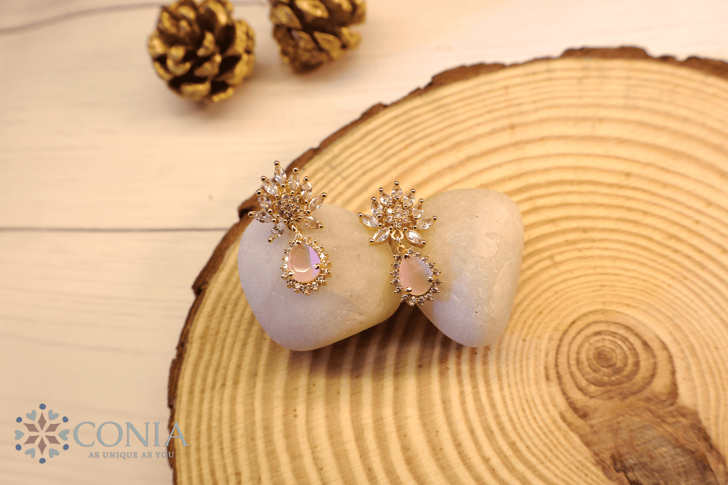 Floral Crystal Drop earring Pink