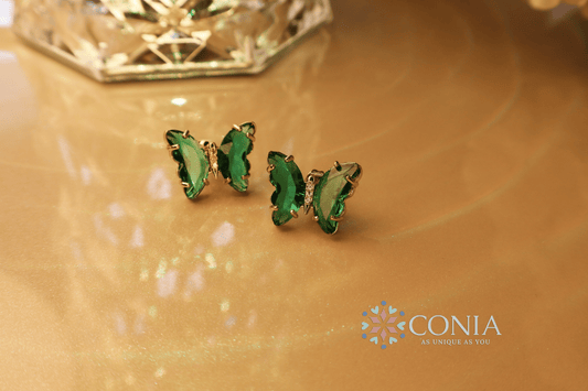 Butterfly Gold Green Crystal Stud Earring