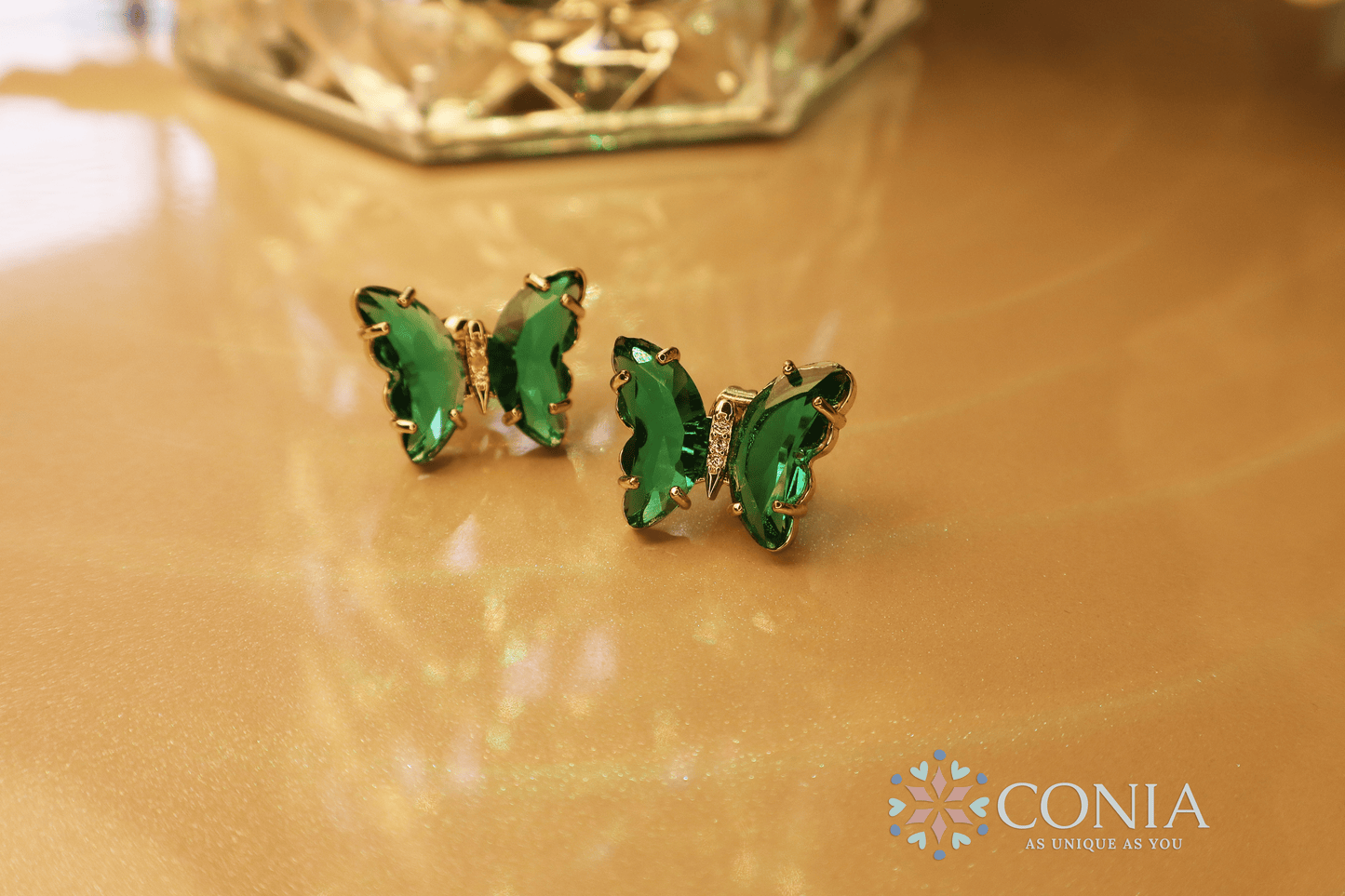 Butterfly Gold Green Crystal Stud Earring