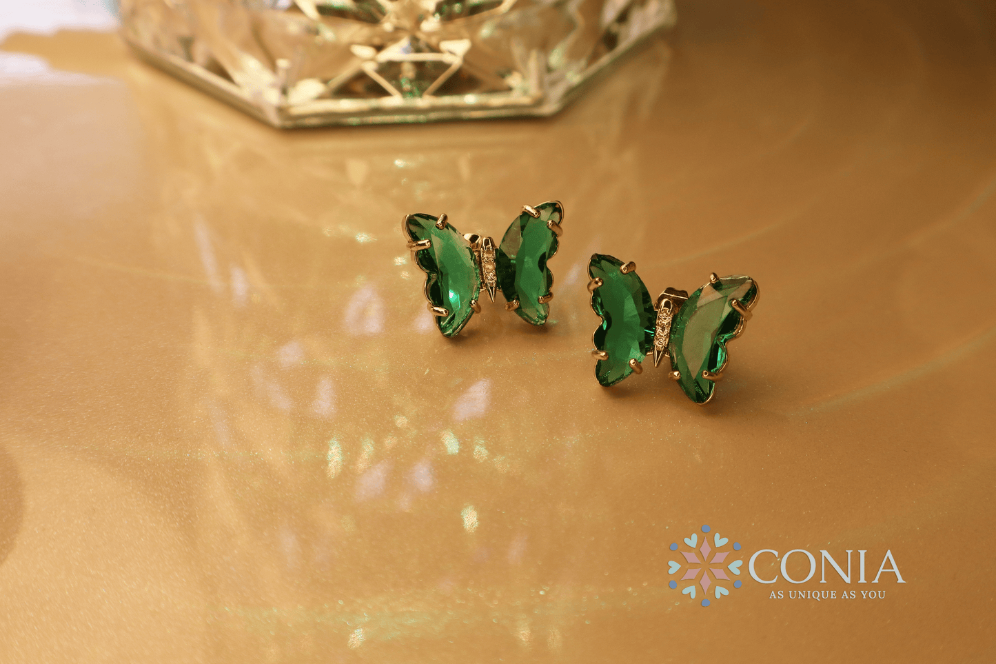 Butterfly Gold Green Crystal Stud Earring