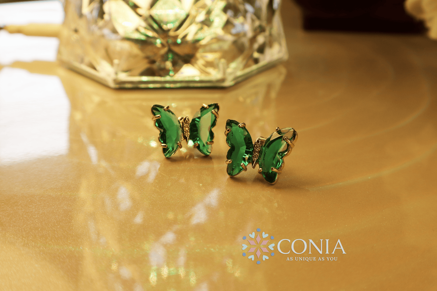 Butterfly Gold Green Crystal Stud Earring