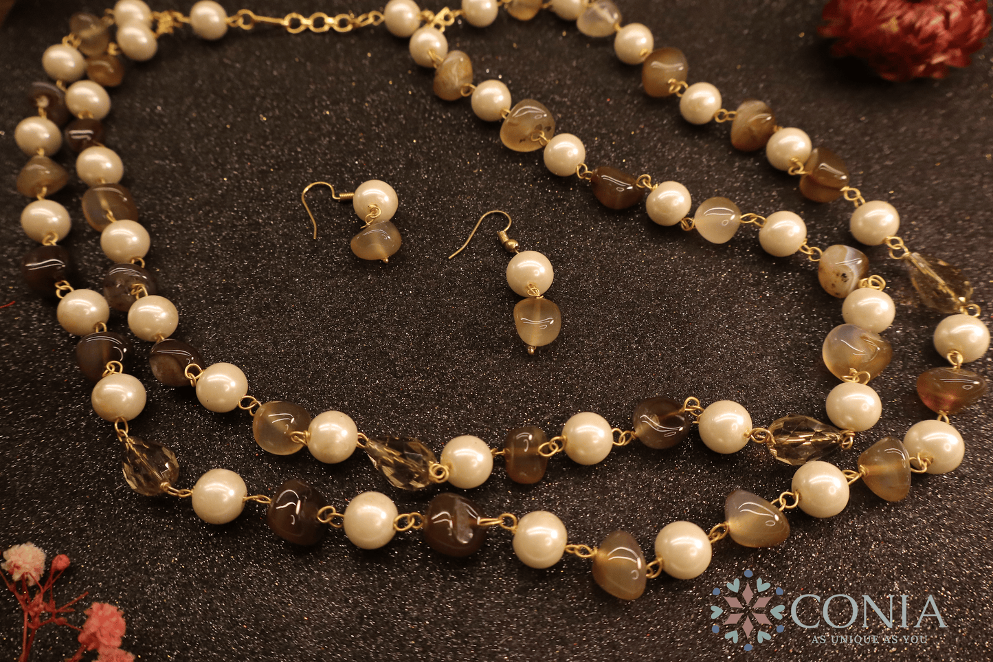 Brown Pearl Elegance Stone Necklace