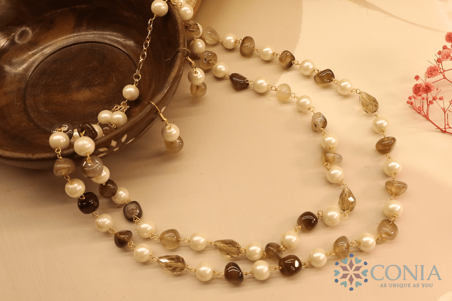 Brown Pearl Elegance Stone Necklace