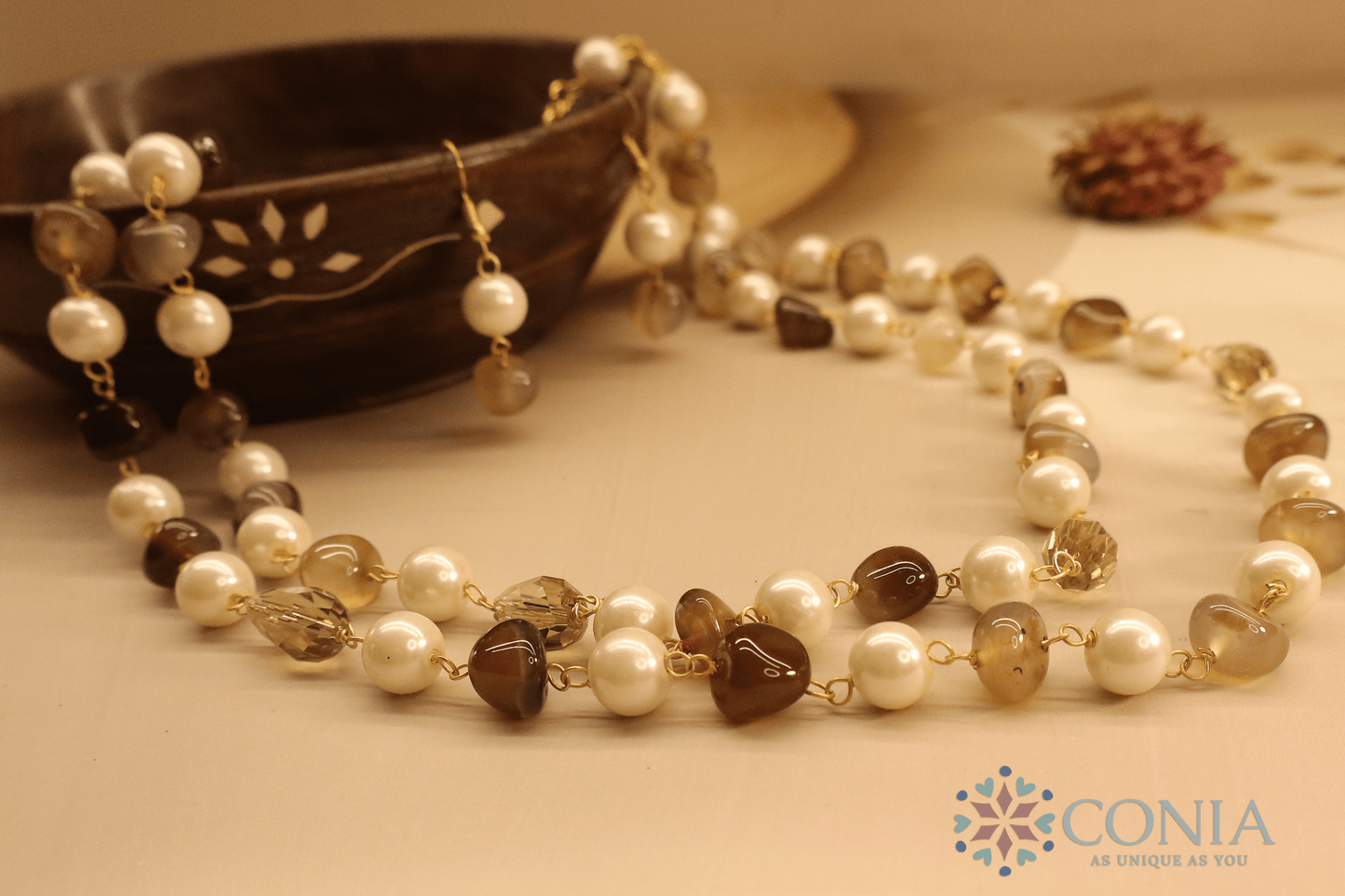 Brown Pearl Elegance Stone Necklace