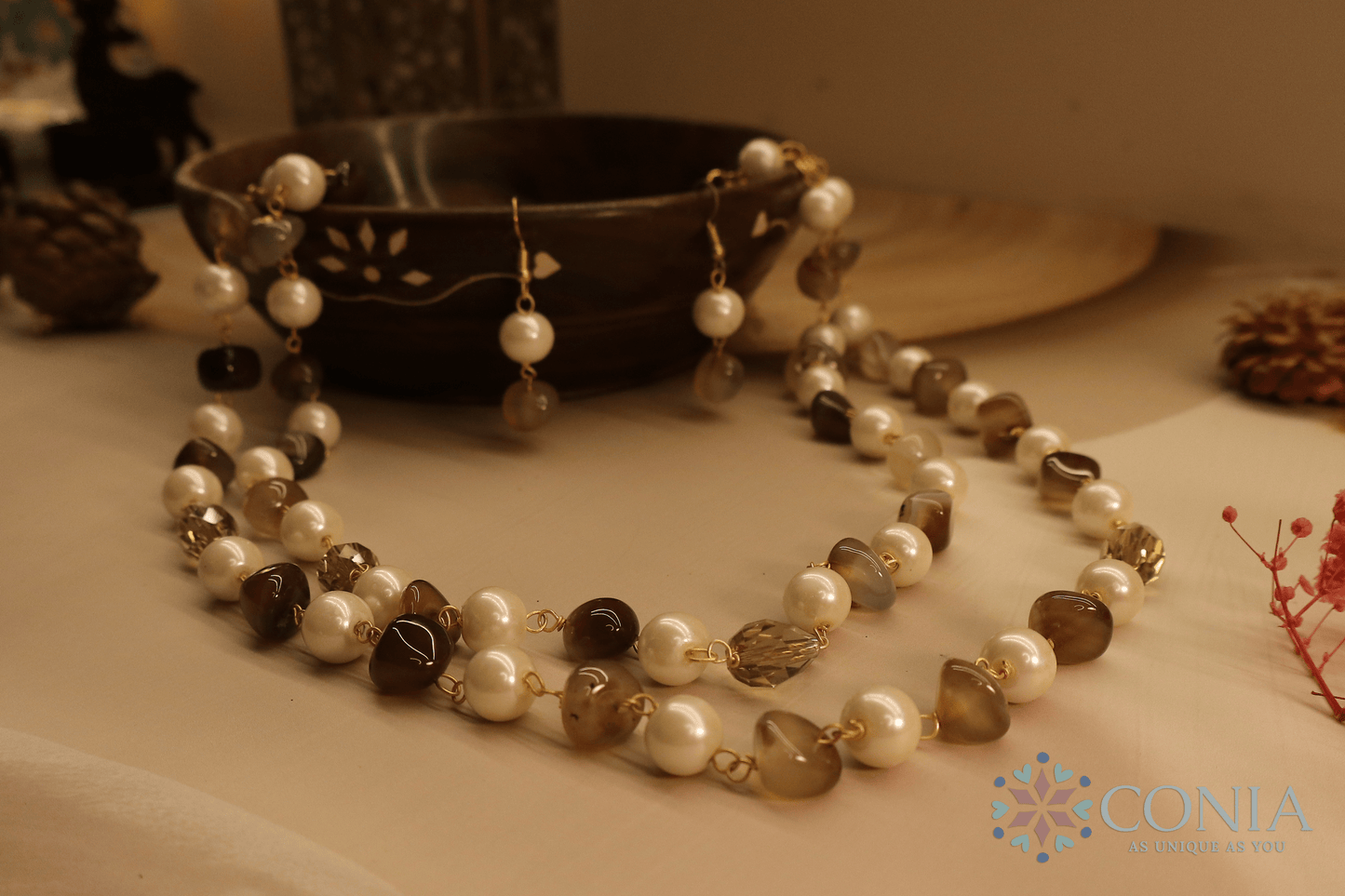 Brown Pearl Elegance Stone Necklace