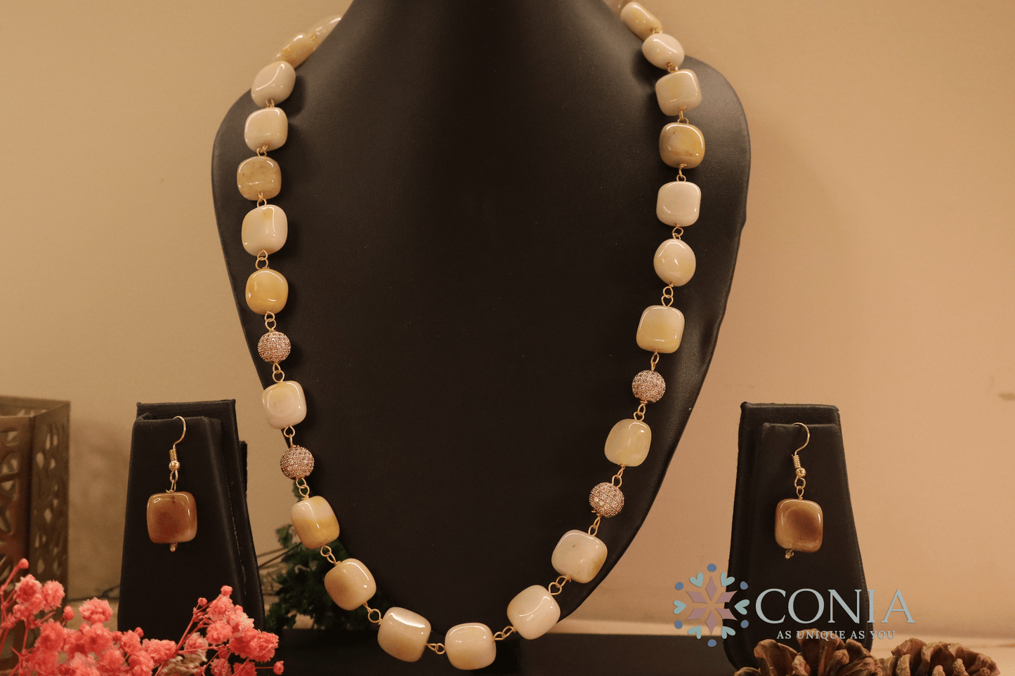 Midnight Elegance Ivory Stone Necklace