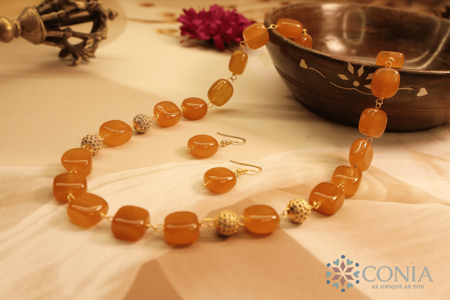 Midnight Elegance Orange Stone Necklace