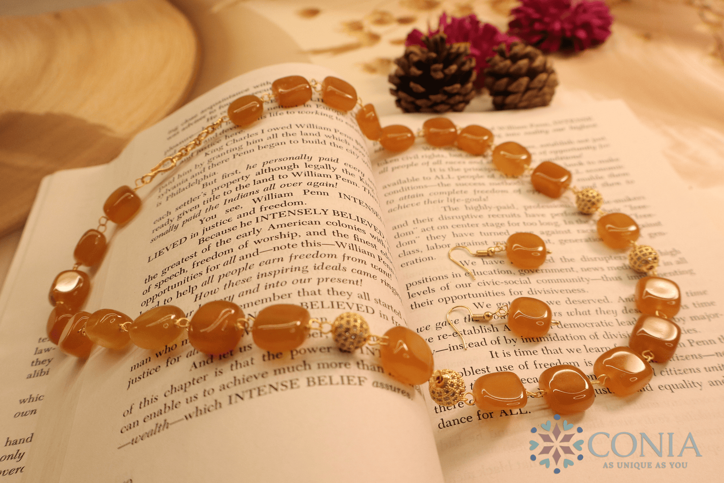 Midnight Elegance Orange Stone Necklace