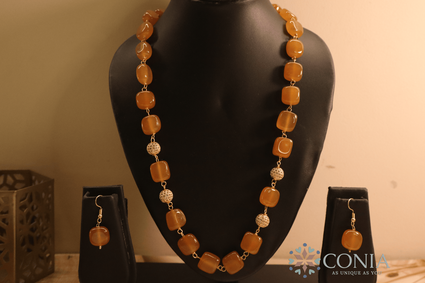 Midnight Elegance Orange Stone Necklace