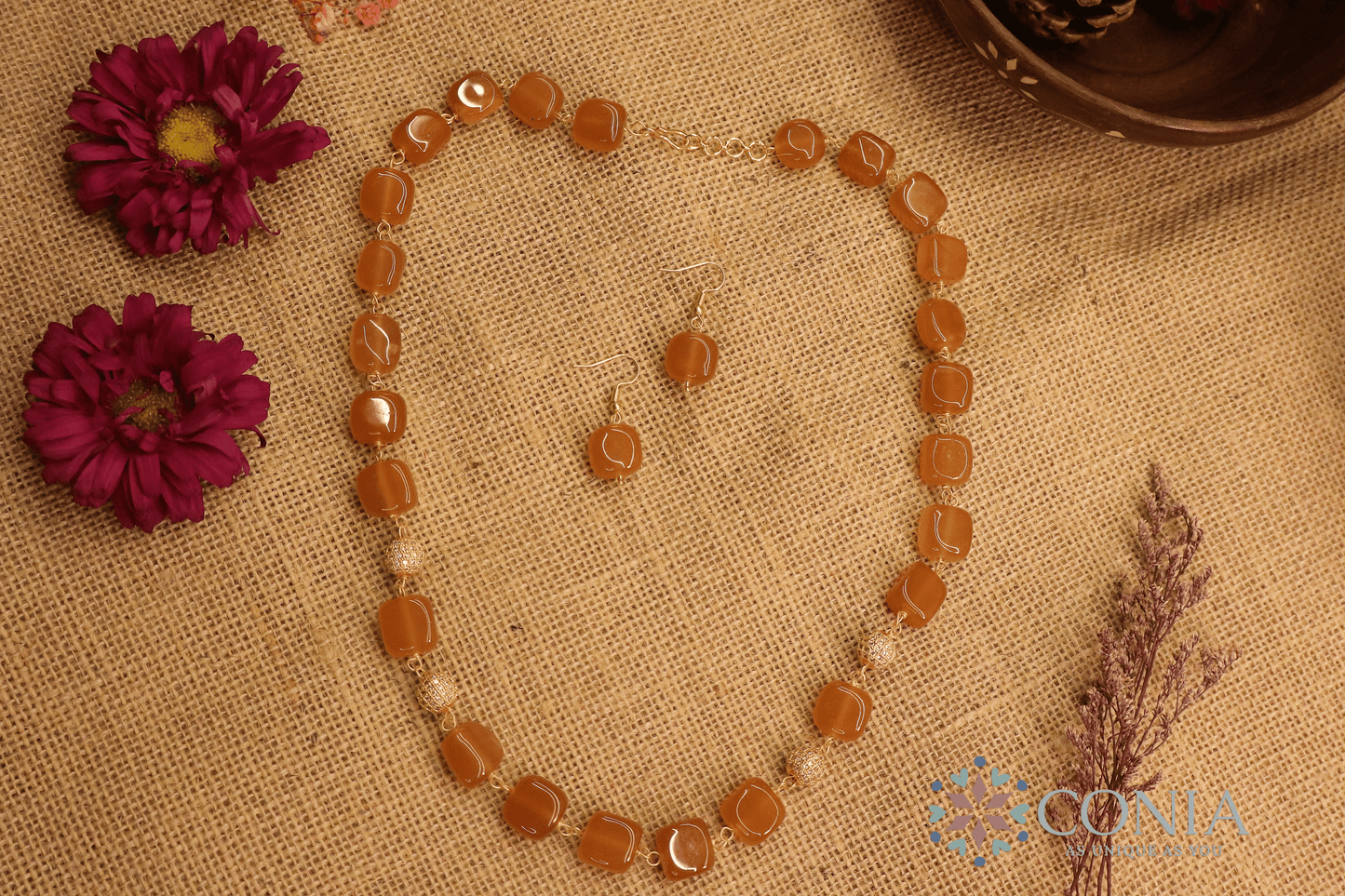 Midnight Elegance Orange Stone Necklace