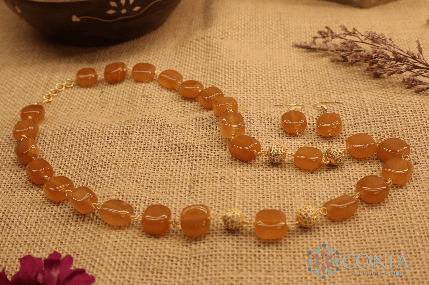 Midnight Elegance Orange Stone Necklace