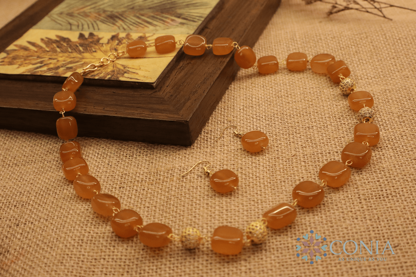 Midnight Elegance Orange Stone Necklace