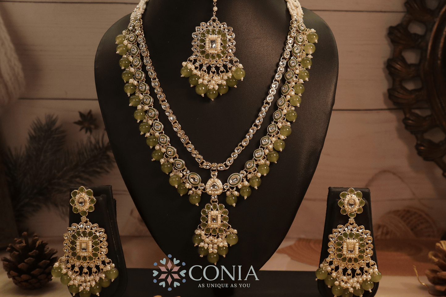 Olive Green Kundan Pearl Bridal Set