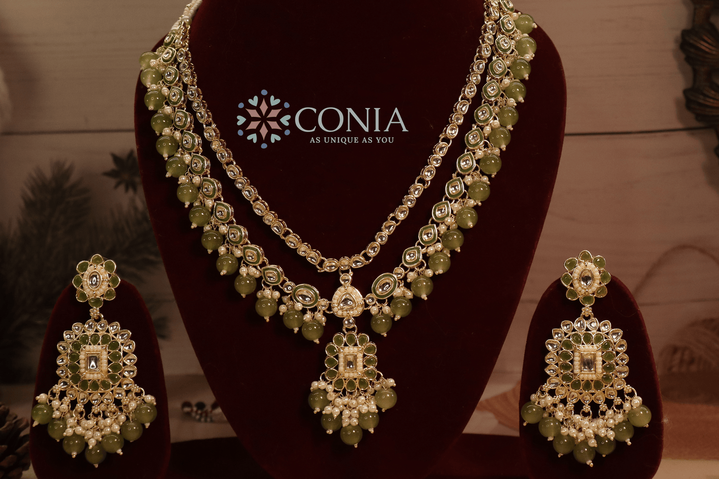 Olive Green Kundan Pearl Bridal Set