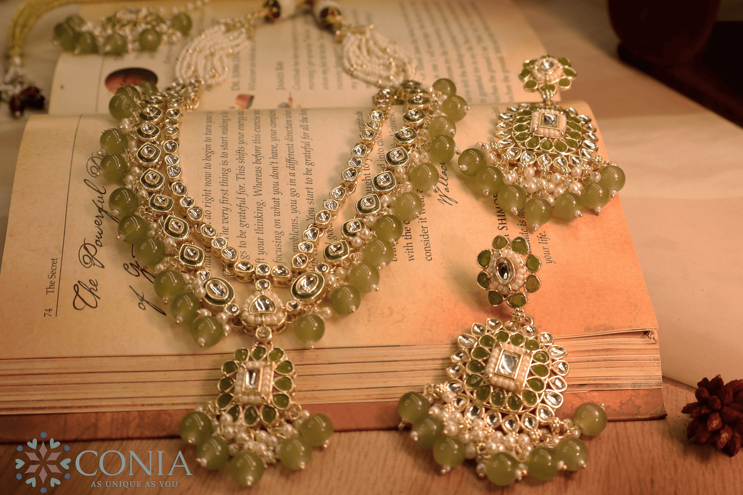 Olive Green Kundan Pearl Bridal Set